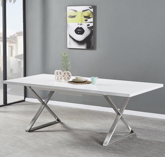 Product photograph of Mayline Extending High Gloss Dining Table In White from Furniture in Fashion